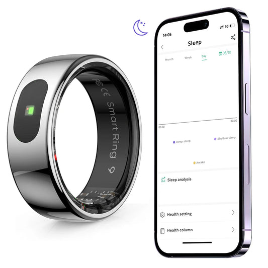 Smart Ring R08 Health and Sleep Monitor 5ATM Waterproof Sports Fitness Tracker with Charging Case for Xiaomi Samsung Phone