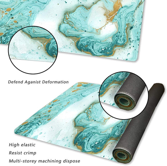 Extended Gaming Mouse Pad XXL Large Keyboard Mat Long Mousepad Desk Decor Writing Pad Non Slip Rubber Base Stitched Edges for Work, Game, Office, Home, 35.1 X 15.7 In, Teal Turqoise Marble