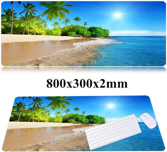 31.5X11.8 Inch Non-Slip Long Extended Large Gaming Mouse Pad with Stitched Edges XL Laptops Keyboard Mouse Mat(Beach View)