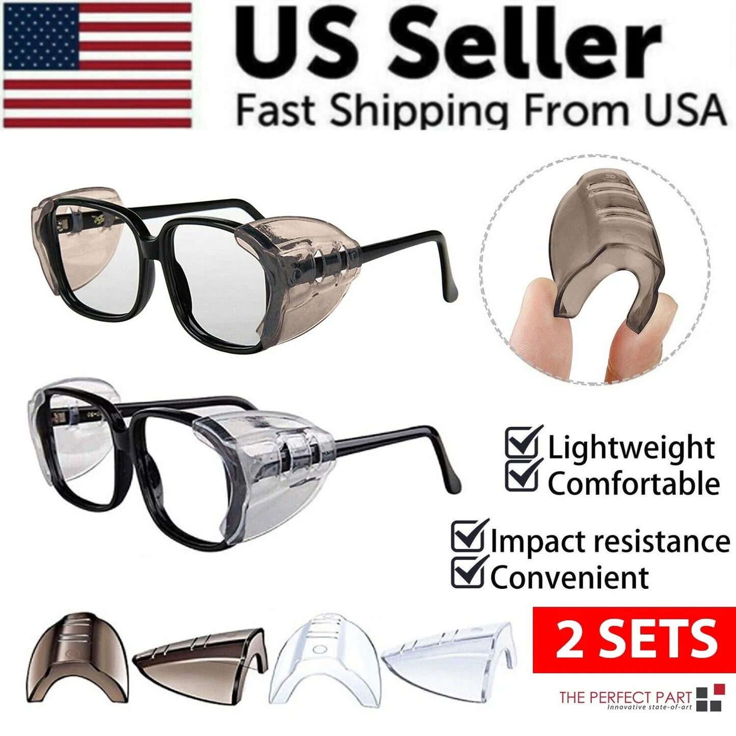 2 Pairs Side Shields for Eye Glasses Slip on Safety Glasses Shield Universal US