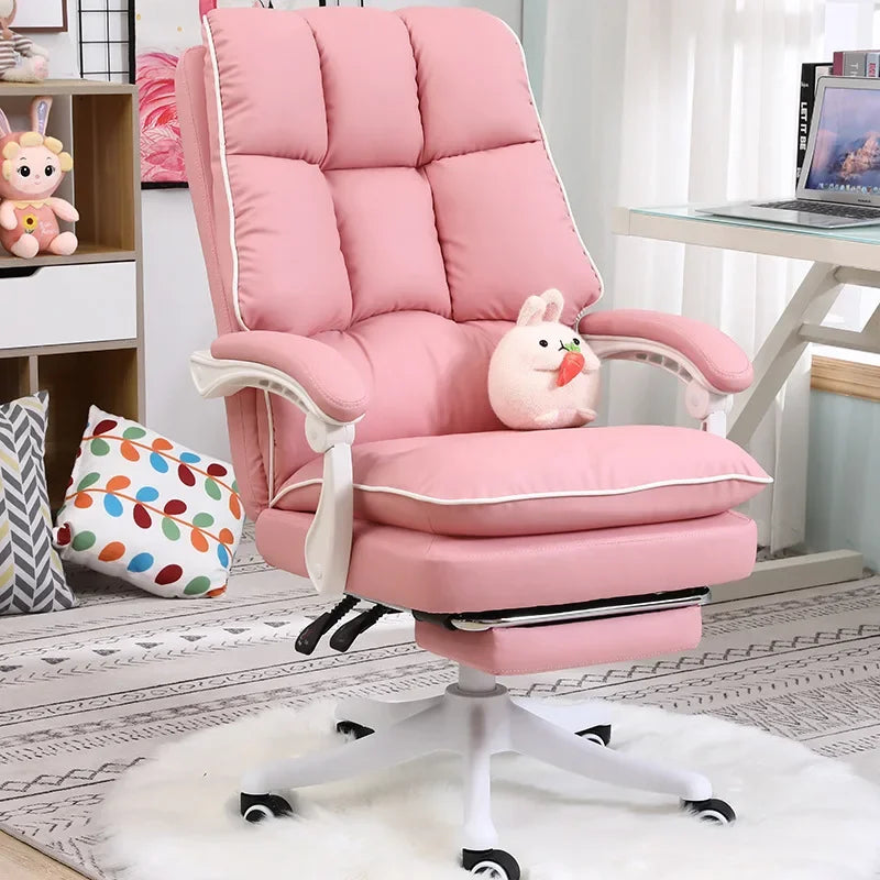 Office Reclining Armchair with Footrest WCG Computer Gaming Internet Cafe Gamer bedroom study Pink white