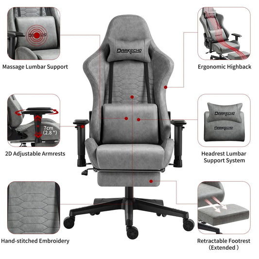 Light Grey Fabric Gaming Office Chair Computer Racing Chair for Gamer High Resilience Foam Cushion Swivel Chair with Footrest