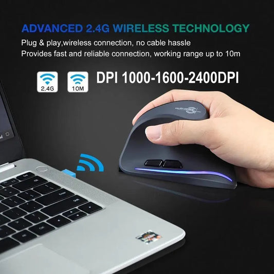 Ergonomic Vertical Wireless RGB Mouse, 2400 DPI - alternate product image 2