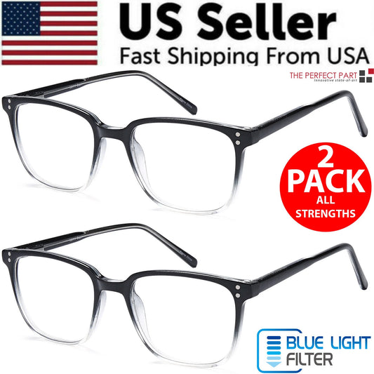 2 PK Unisex Blue Light Blocking Reading Glasses Computer Readers for Men Women