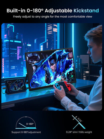 UPERFECT Portable Monitor 18.5 Inch, 120Hz 1080P FHD, 125 Percent SRGB, IPS HDR Gaming Screen, FreeSync, VESA Ready With Stand, USB C HDMI External Travel Monitor For Laptop MacBook