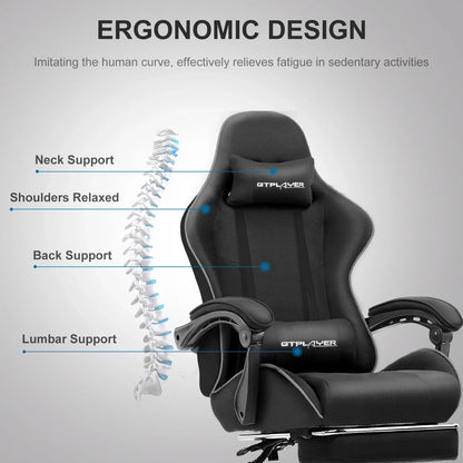 GTPLAYER Gaming Chair with Footrest, Lumbar Support, Adjustable Height, Swivel, Headrest for Office/Gaming