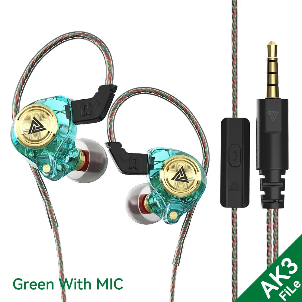 QKZ AK3 FiLe Wired Earphone with Microphone HiFi Music Monitor Bass Headphones Noise Cancelling Headset For Sport Gaming Earbuds