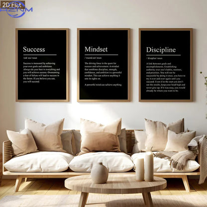 3pcs Motivational Mindset Definition Wall Art, Inspirational Quote Canvas Print for Office Home Decor, Modern Typography Poste