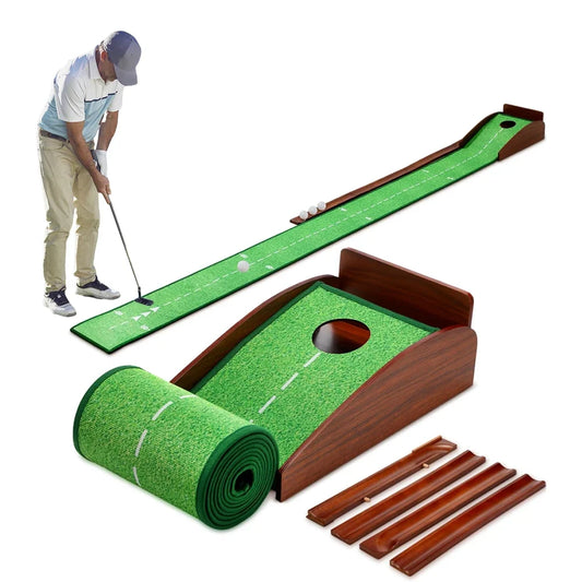 Putting Green Indoor Mat Outdoor Golf Putting Mat with Automatic Ball Return - Ideal for Home, Office, and Outdoor Use