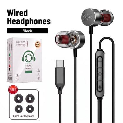Wired Earphones 9D Surround Sound Type C Headphones Volume Control Headset With HD Mic Earbuds For iPhone 17 Pro Samsung Galaxy