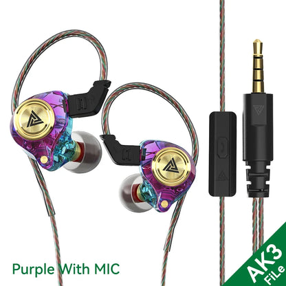 QKZ AK3 FiLe Wired Earphone with Microphone HiFi Music Monitor Bass Headphones Noise Cancelling Headset For Sport Gaming Earbuds