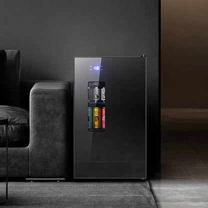 Mini Wine Fridge Electric Beverage Cooler Mirror Glass Door LED Light Built In Refrigerator For Home Kitchen Bar Office Use