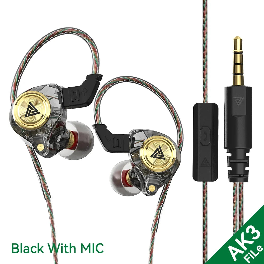 QKZ AK3 FiLe Wired Earphone with Microphone HiFi Music Monitor Bass Headphones Noise Cancelling Headset For Sport Gaming Earbuds