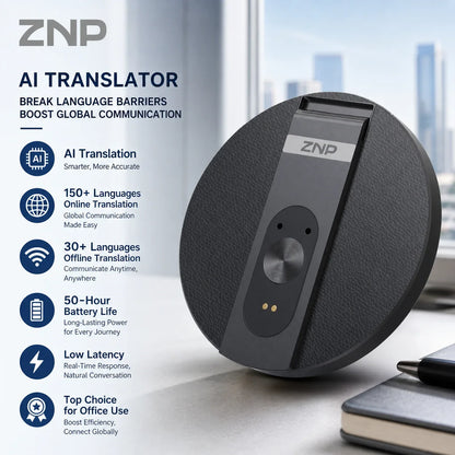 ZNP Ultra-thin AI Voice Translator Instant Professional Portable Wireless Magnetic Foldable Phone Stand 50Hrs Playback ForOffice