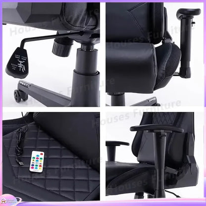 210 Gaming Chair Ergonomic Office Computer Desk Seat Adjustable Backrest Headrest RGB LED Light Imitation Leather Gamer