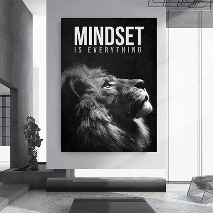 Motivational Quotes Success Poster Lion Mindset Is Everything Canvas Painting Print Art  Room Office Home Wall Picture Decor