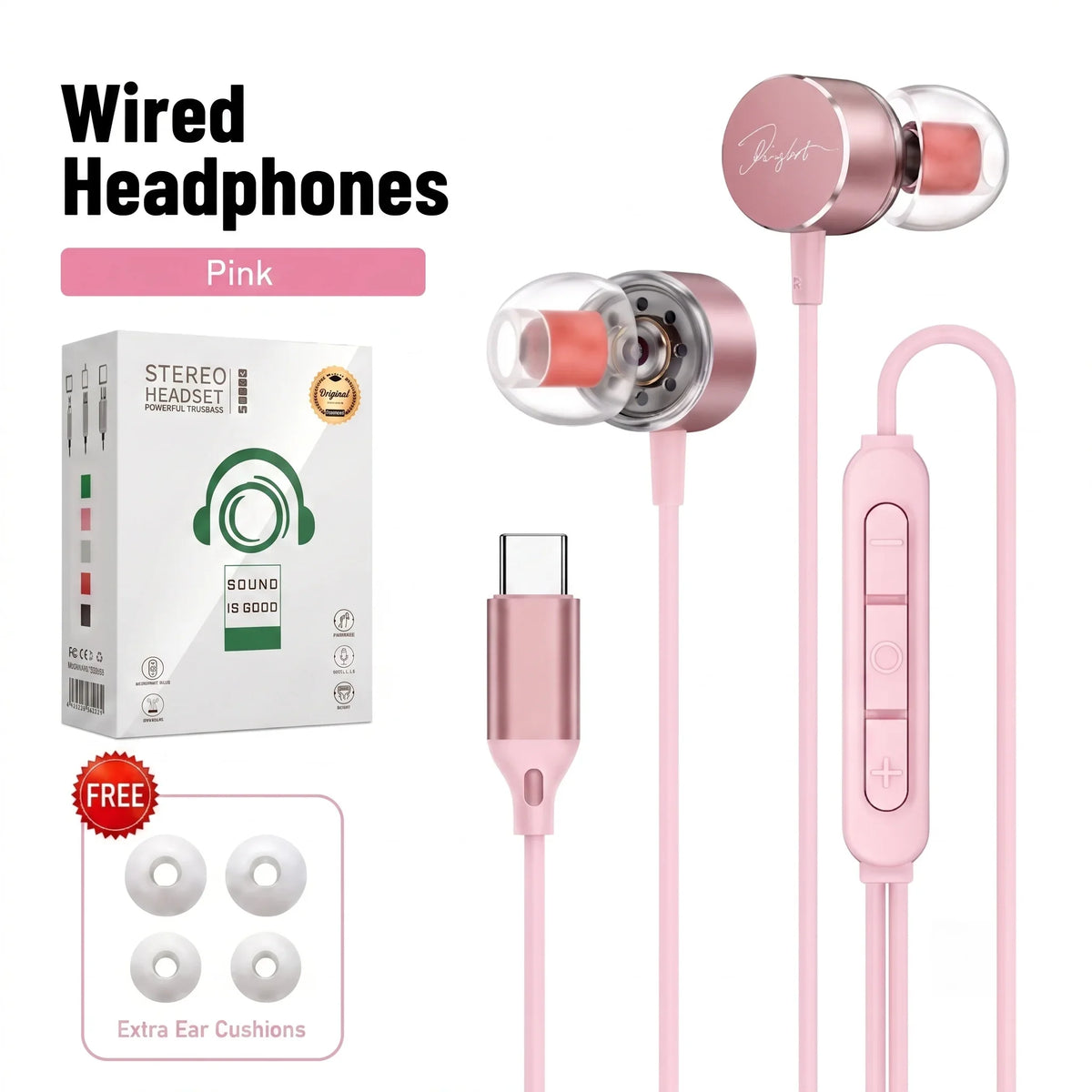 Wired Earphones 9D Surround Sound Type C Headphones Volume Control Headset With HD Mic Earbuds For iPhone 17 Pro Samsung Galaxy