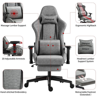 Light Grey Fabric Gaming Office Chair Computer Racing Chair for Gamer High Resilience Foam Cushion Swivel Chair with Footrest