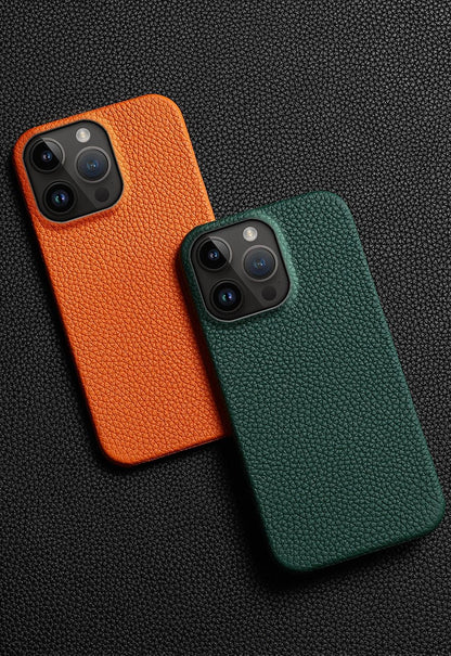 Neon Orange Genuine Leather iPhone Case