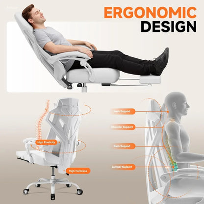 GTPLAYER Ergonomic Gaming Chair w/ Footrest, Mesh Office Chair, Reclining Desk Chair