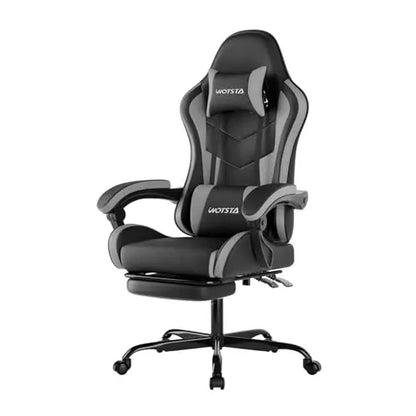 Ergonomic Gaming & Office Chair, Footrest, Racing Design Black/Grey | PVC with headrest,lumbar, Adjustable Height