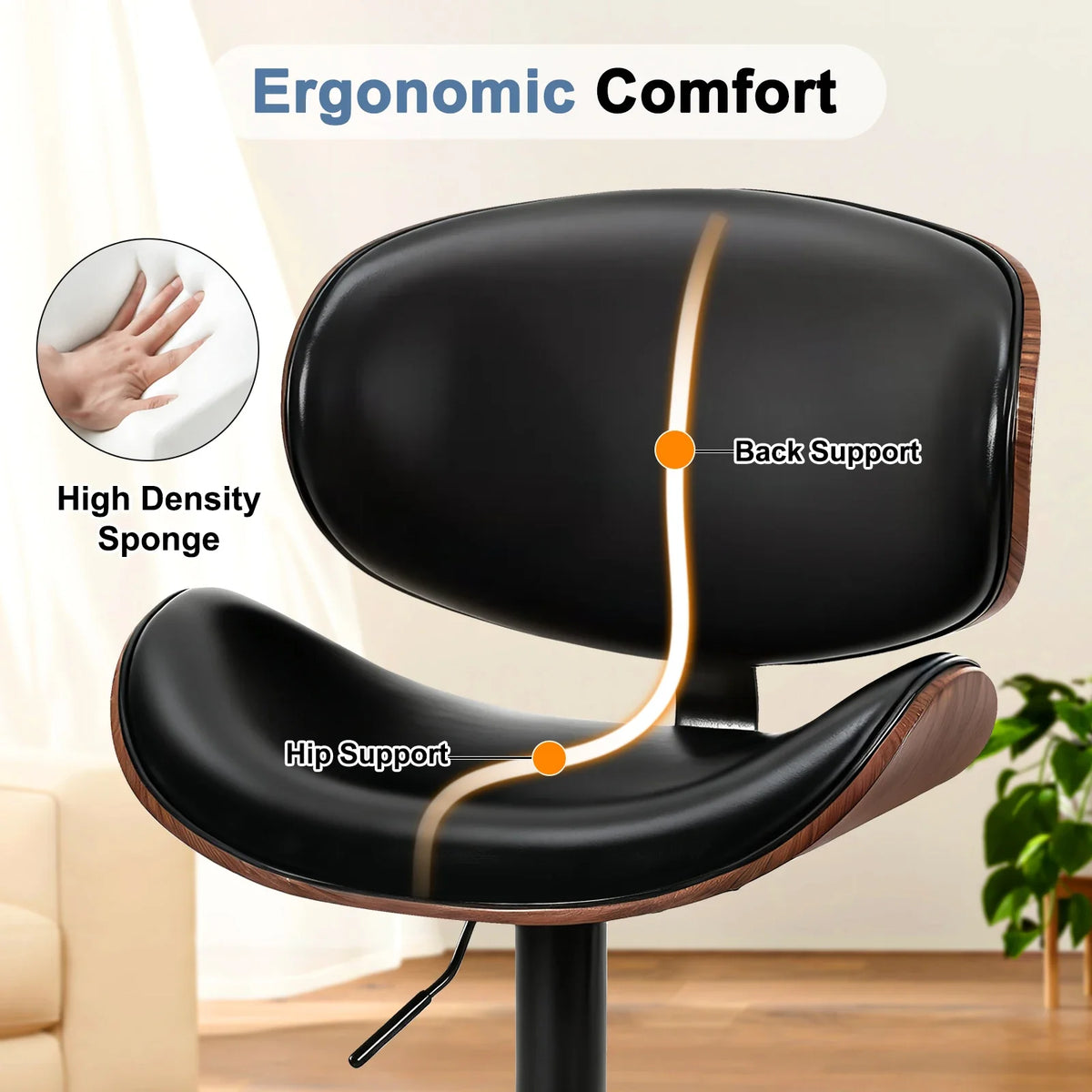 MCQ Swivel Ergonomic Office Chair Set of 2 Adjustable Counter Height Bentwood PU Leather Upholstery Chair with Back and Footrest