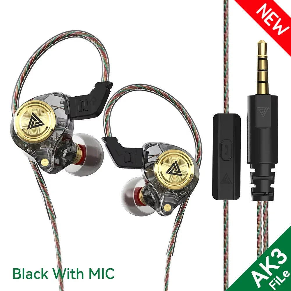 QKZ AK3 FiLe Wired Earphone with Microphone HiFi Music Monitor Bass Headphones Noise Cancelling Headset For Sport Gaming Earbuds