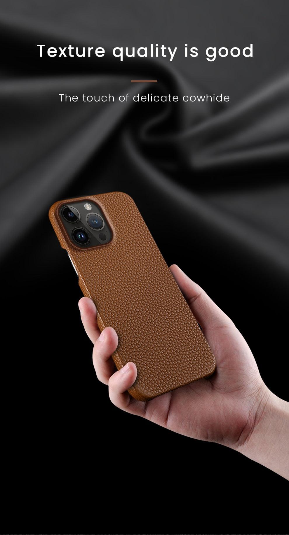 Neon Orange Genuine Leather iPhone Case – product view 18