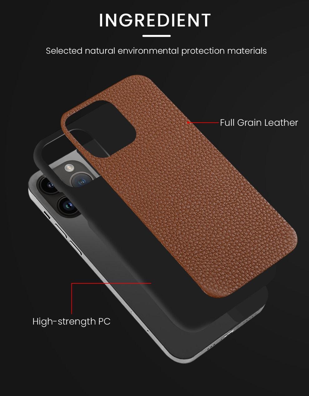 Neon Orange Genuine Leather iPhone Case