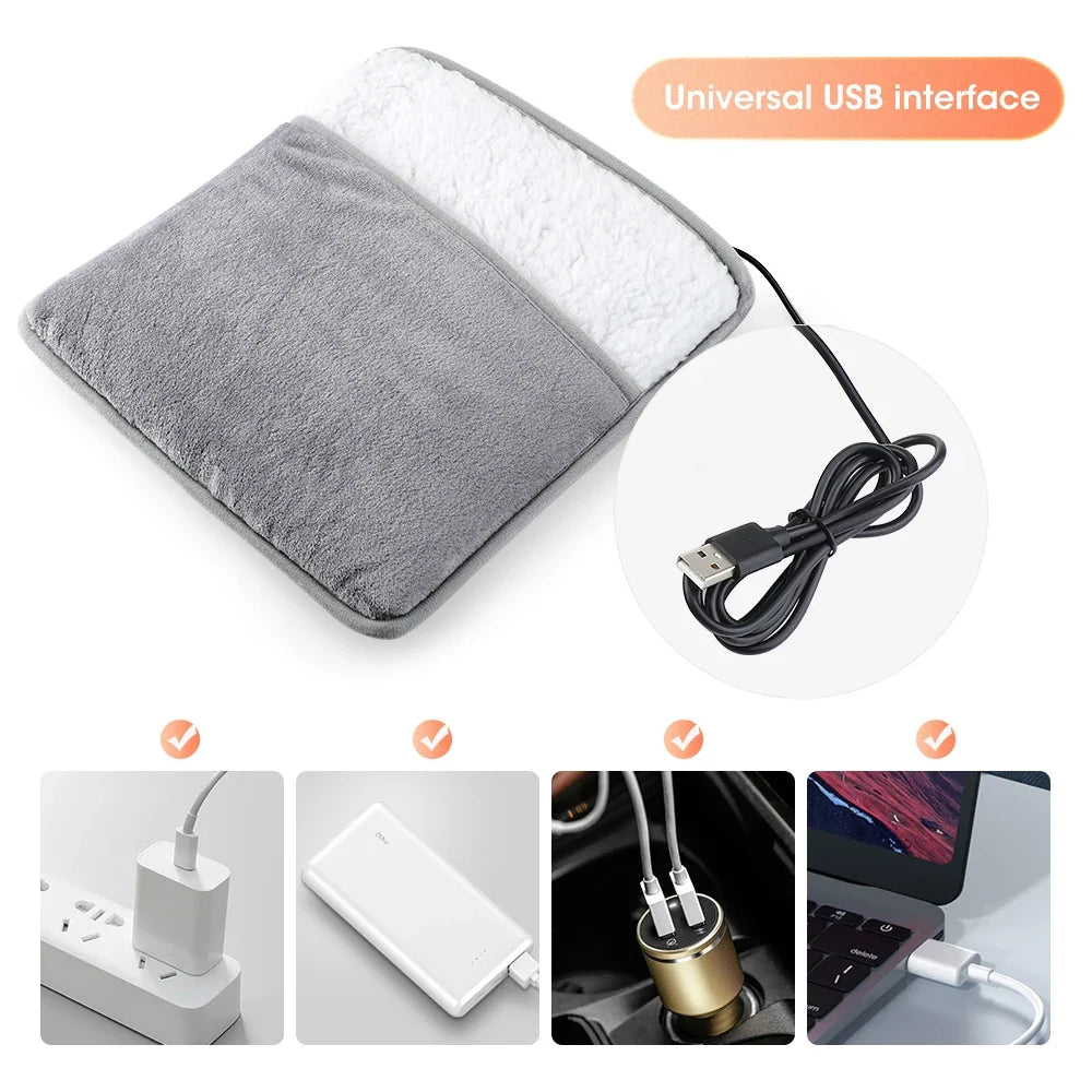 USB Foot Warmer with Soft Flannel, Heated Feet Warmer for Cold Feet, Washable Plug In Foot Heater for Office Home Desk Women