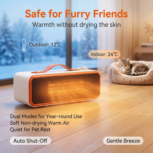 Pet Warm Air Heater Fast Heating Quiet Safe Auto Shut-Off If Tipped Washable Filter Portable Fan Heater for Home Office Desk
