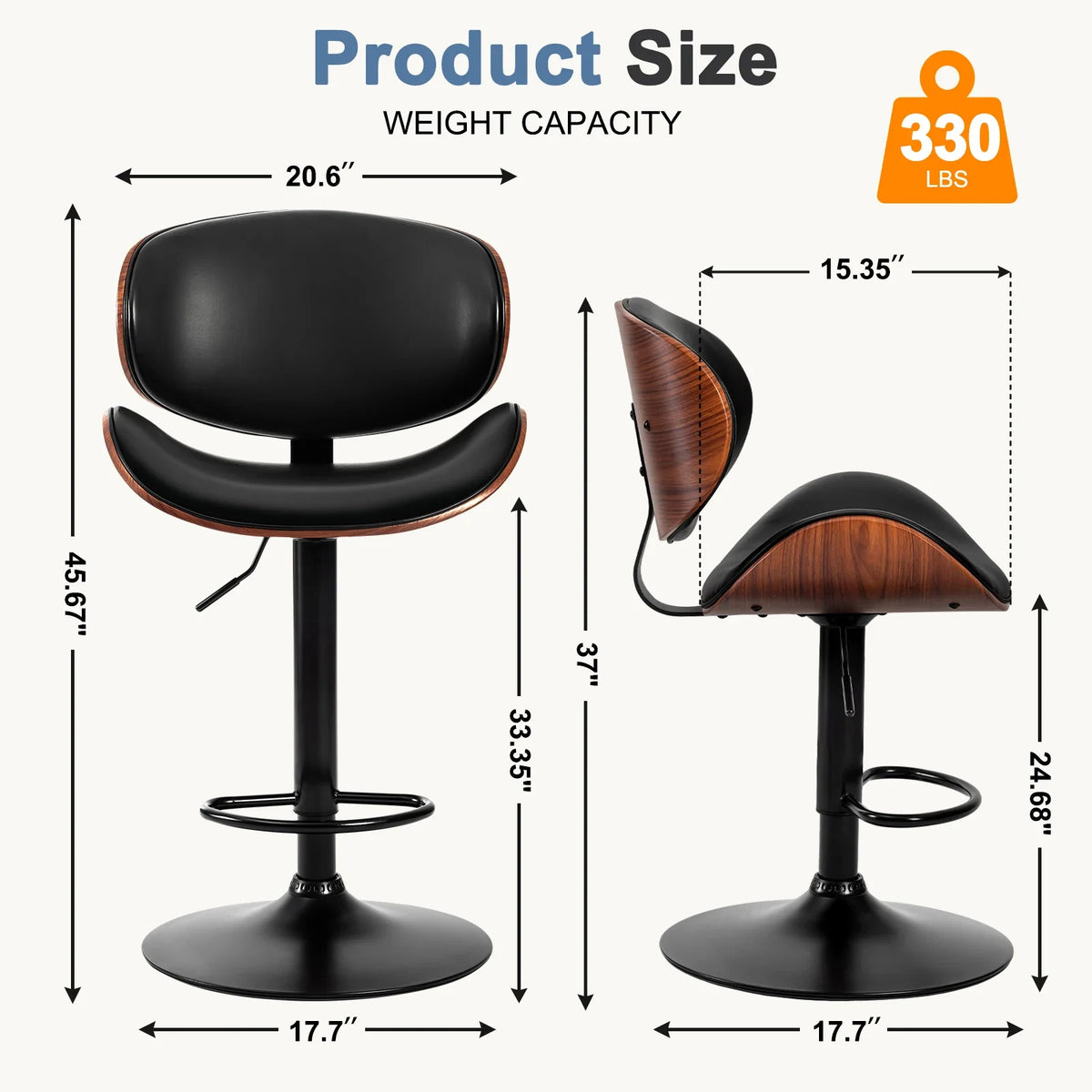 MCQ Swivel Ergonomic Office Chair Set of 2 Adjustable Counter Height Bentwood PU Leather Upholstery Chair with Back and Footrest