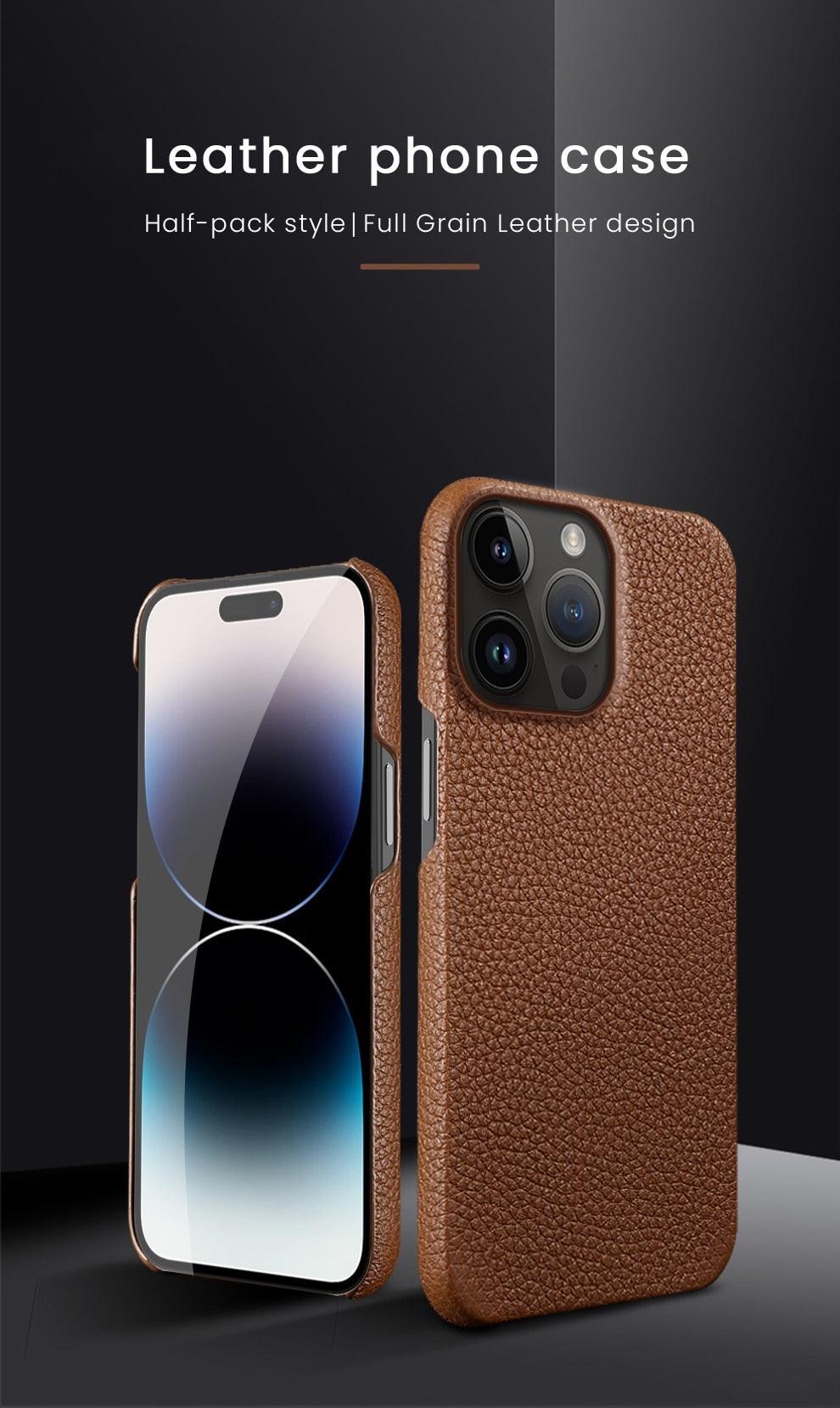 Neon Orange Genuine Leather iPhone Case – product view 17