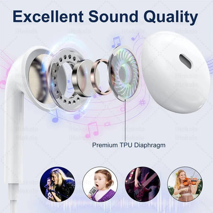 Original Wired Earphones For iPhone 17 16 15 Pro Max In-Ear Earbuds 14 13 12 Headphones For Samsung Xiaomi Headsets Accessories