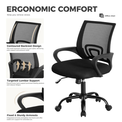 JHK Ergonomic Office Desk Gaming Chair Mid Back with Lumbar Support Rocking Mode Height Adjustable with Fixed Armrest For Office