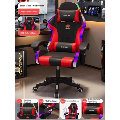 Gaming Chair Ergonomic LED Light Recliner Computer Office Chair Adjustable Lumbar Headrest Armrest Home Bedroom Gamer Chair