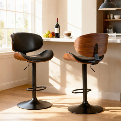 MCQ Swivel Ergonomic Office Chair Set of 2 Adjustable Counter Height Bentwood PU Leather Upholstery Chair with Back and Footrest