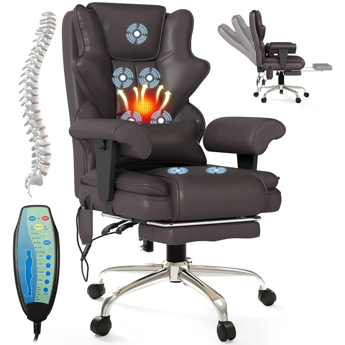 7-Point Massage Heated Office Chair with Footrest Ergonomic Adjustable Armrest for Office Study Gaming, Customized