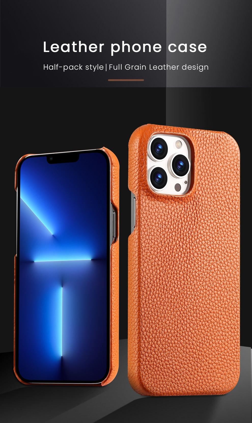 Orange Genuine Leather iPhone Case – product view 14