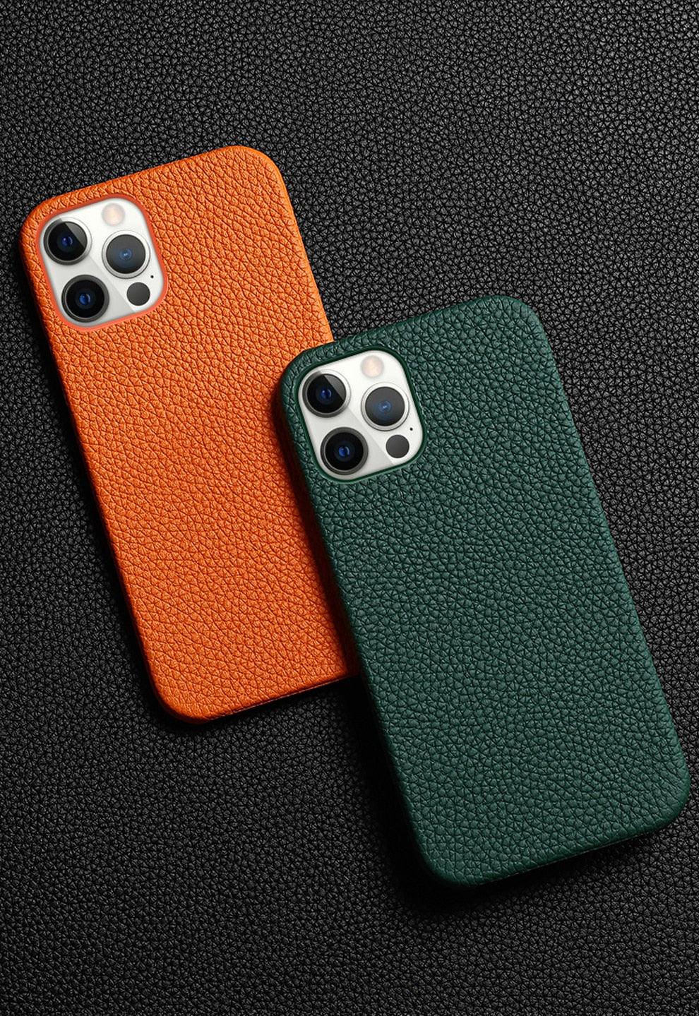 Orange Genuine Leather iPhone Case