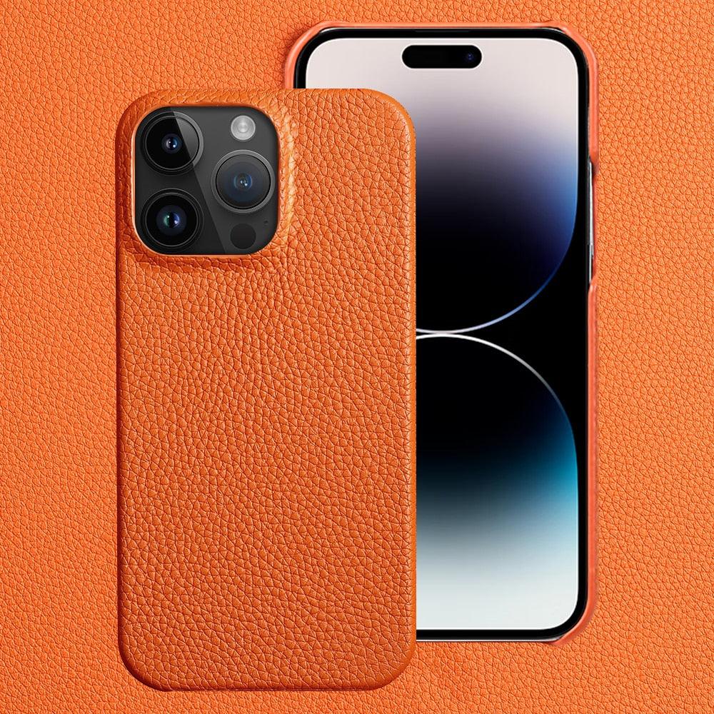 Orange Genuine Leather iPhone Case