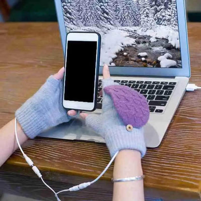 Comfortable Warm USB Heating Winter Gloves Hand Warmers Fingerless Mittens Hand Laptop Half Electric Heating Gloves Soft Hands Warmer