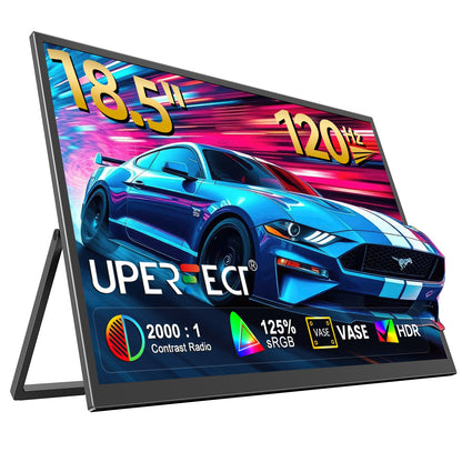 UPERFECT Portable Monitor 18.5 Inch, 120Hz 1080P FHD, 125 Percent SRGB, IPS HDR Gaming Screen, FreeSync, VESA Ready With Stand, USB C HDMI External Travel Monitor For Laptop MacBook