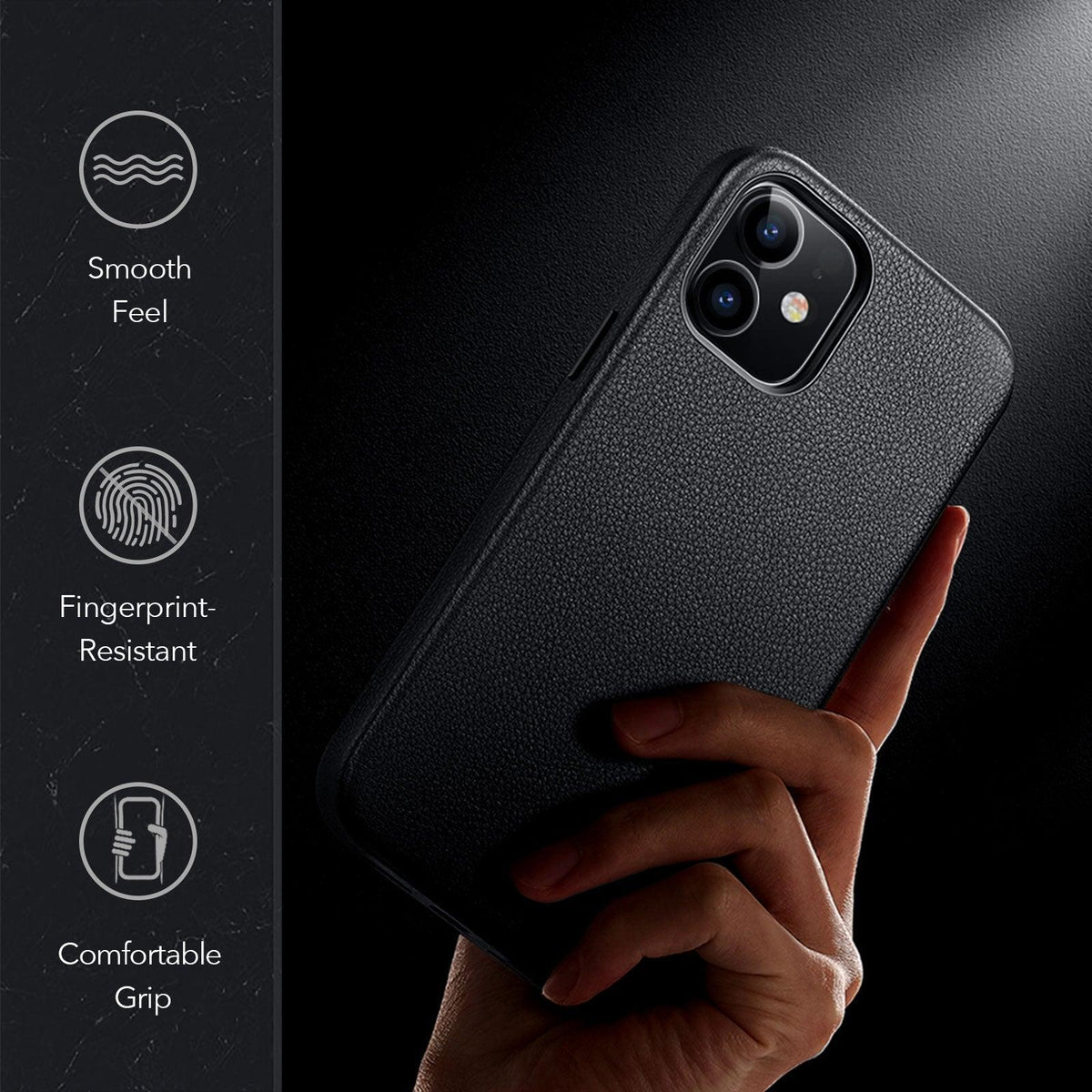 Black Leather iPhone 12 Case – product view 10