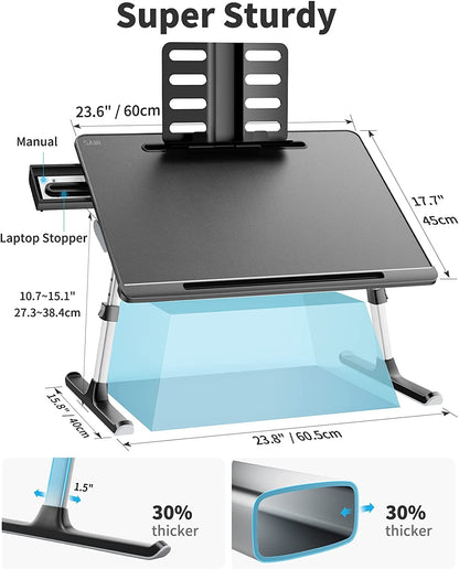 Laptop Bed Tray Desk,  X-Large Adjustable Laptop Table, Foldable Laptop Desk with Storage Drawer and Bookstand for Eating, Working, Writing, Gaming, Drawing (Black)