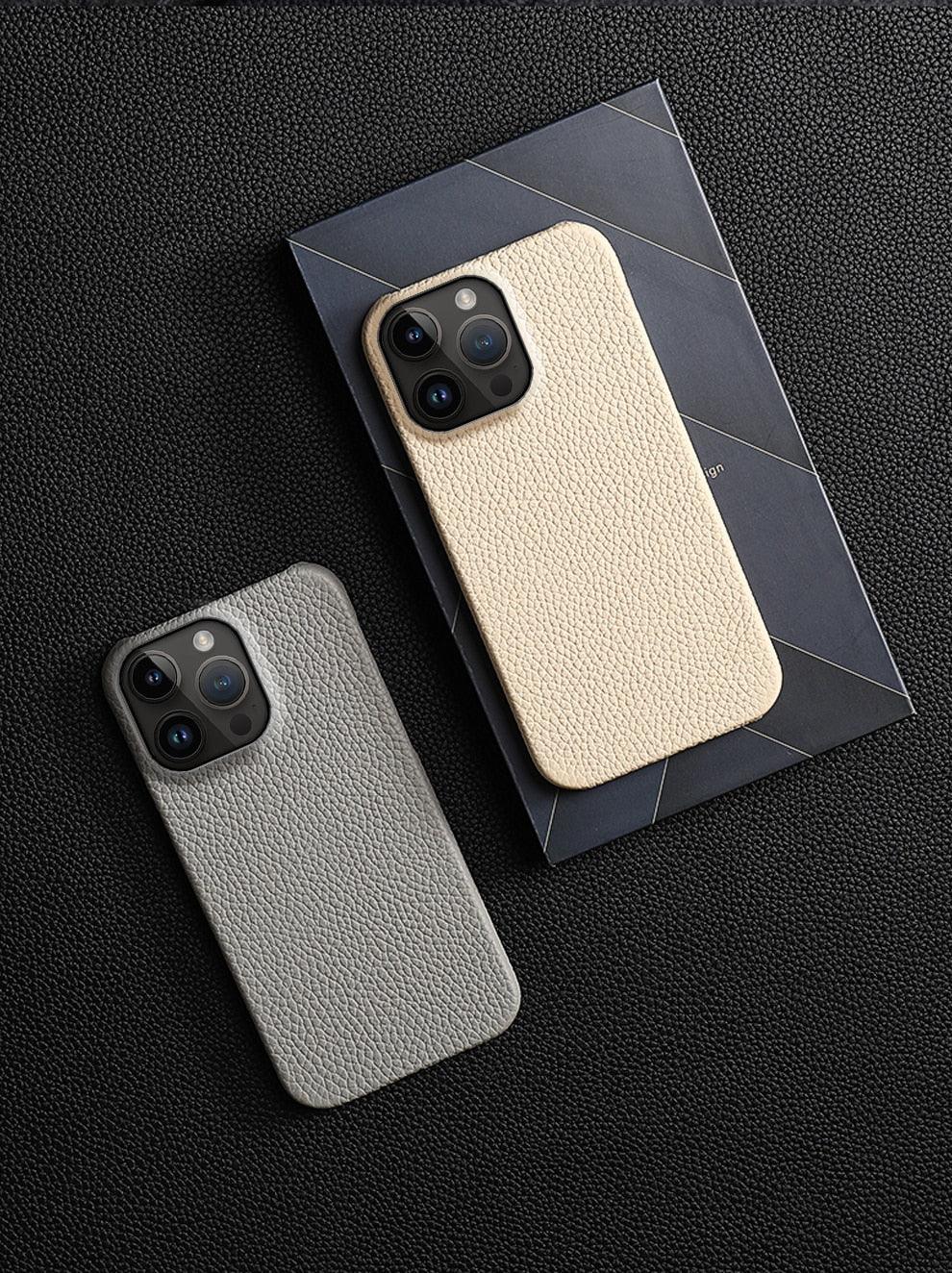 Neon Orange Genuine Leather iPhone Case