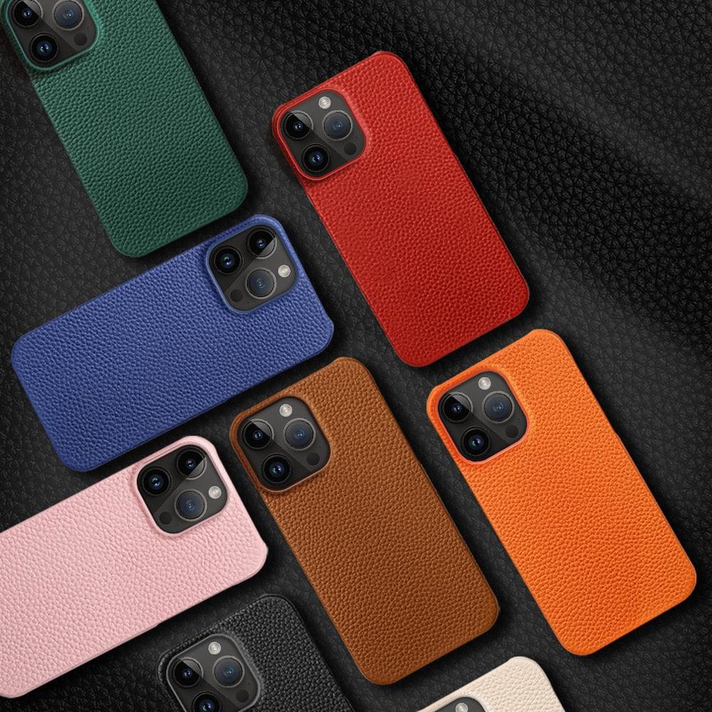 Neon Orange Genuine Leather iPhone Case – product view 3