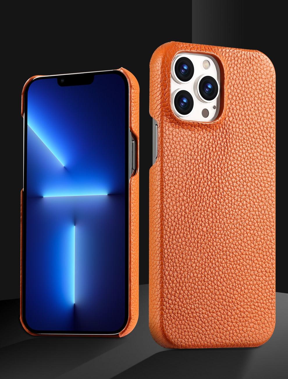 Neon Orange Genuine Leather iPhone Case – product view 15