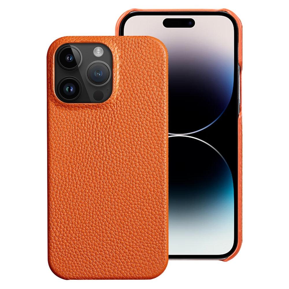 Neon Orange Genuine Leather iPhone Case – product view 12