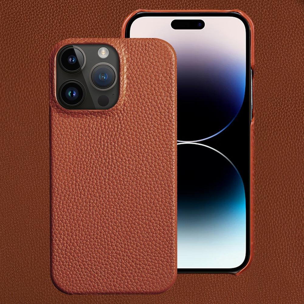 Neon Orange Genuine Leather iPhone Case